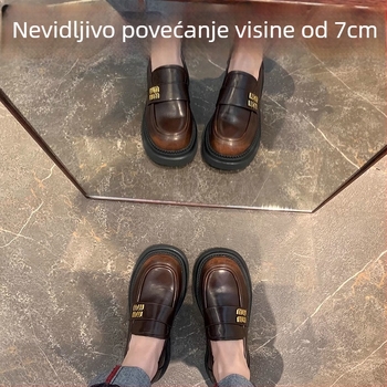 Korejskog stila loafer bez vezica, s povećanjem visine, okrugli nos, gornji dio od kože drugog sloja, 3-5 cm peta, gumeni potplat