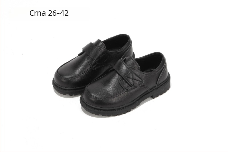 9302 Dječje kožne cipele za nastupe za dječake, crne, lakirani završetak, prozračne, meka potplata, Velcro zatvarač