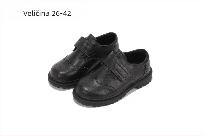 9302 Dječje kožne cipele za nastupe za dječake, crne, lakirani završetak, prozračne, meka potplata, Velcro zatvarač