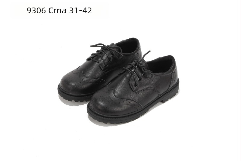 9302 Dječje kožne cipele za nastupe za dječake, crne, lakirani završetak, prozračne, meka potplata, Velcro zatvarač