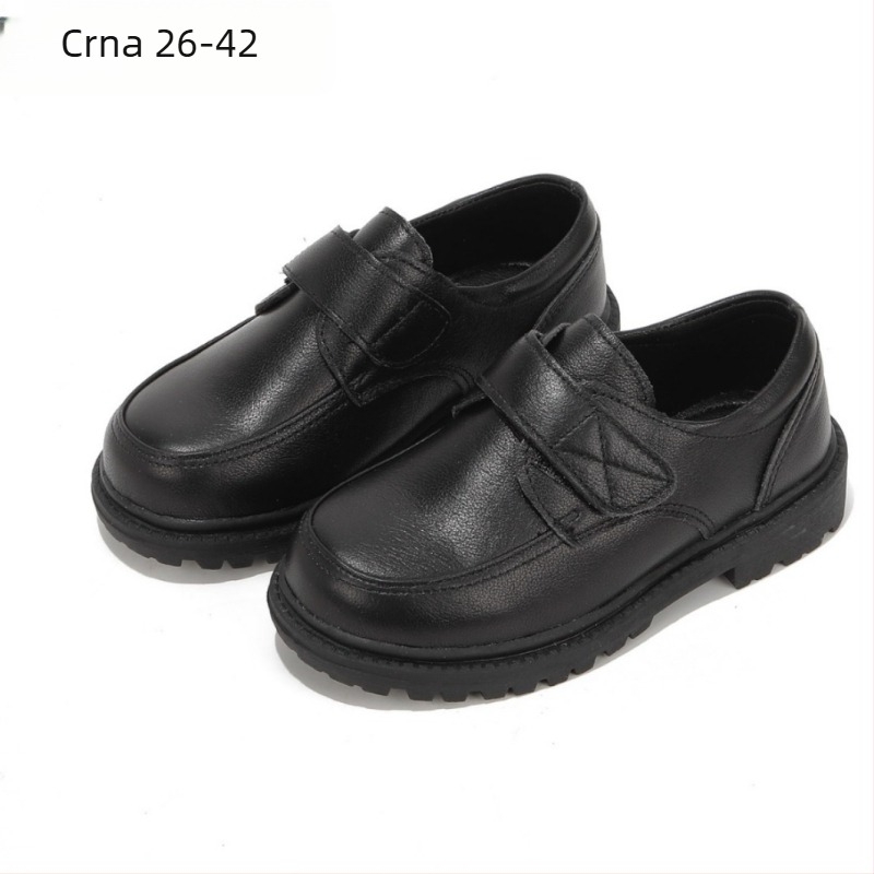 9302 Dječje kožne cipele za nastupe za dječake, crne, lakirani završetak, prozračne, meka potplata, Velcro zatvarač