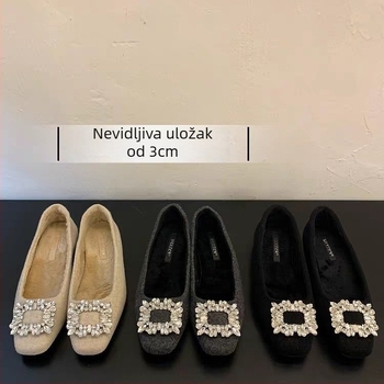 Ženske cipele s kvadratnim vrhom, vuneni gornji dio, flis podstava, srednje visoka pet 3–6 cm, gumeni đon