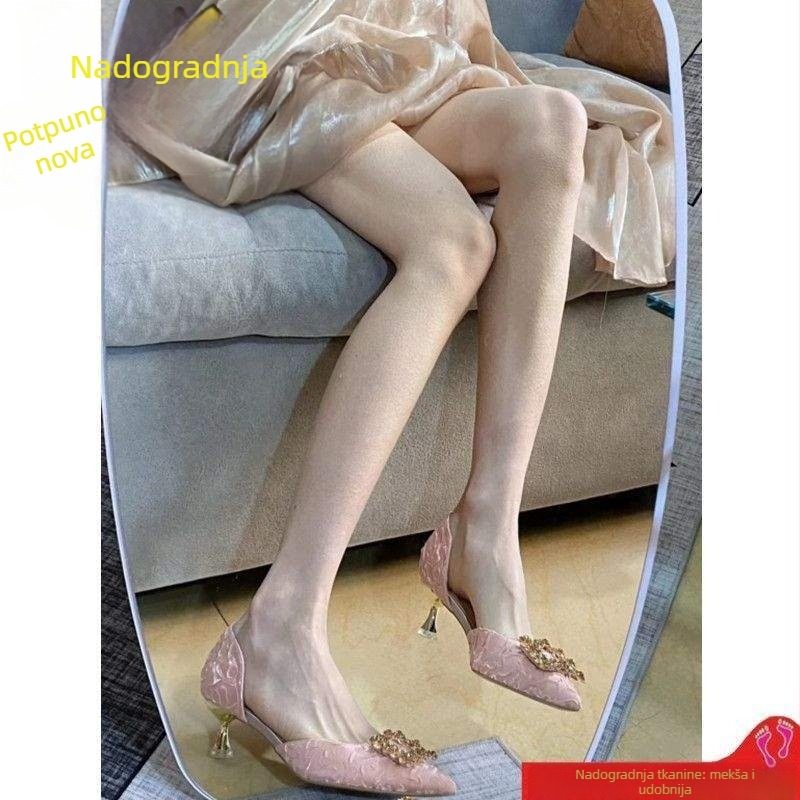 Ženske sandale s kitten heel u korejskom stilu: špicasti nos, kvadratni kopča, slip-on, niski potpetica (<3 cm), višesmerni gornji dio, PU ulošak, gumeni potplat