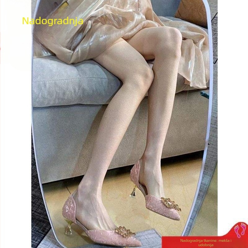 Ženske sandale s kitten heel u korejskom stilu: špicasti nos, kvadratni kopča, slip-on, niski potpetica (<3 cm), višesmerni gornji dio, PU ulošak, gumeni potplat