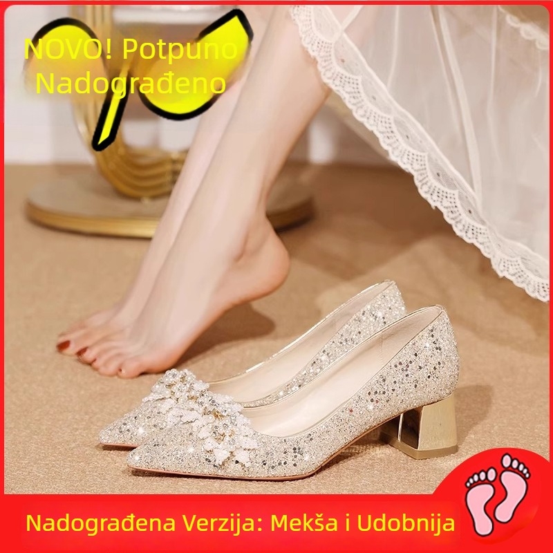 Ploče cipele s kristalnim štrasom i prednjim vezivanjem, mačji potpetica ispod 3 cm, gumeni đon, gornji dio od štras materijala, unutrašnjost od mikrovlakana