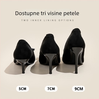 Visoke štikle s oštrim nosom, tanka peta 6–8 cm, gornji materijal: Super Migration koža, slip-on zatvaranje, pogodne za formalne prilike