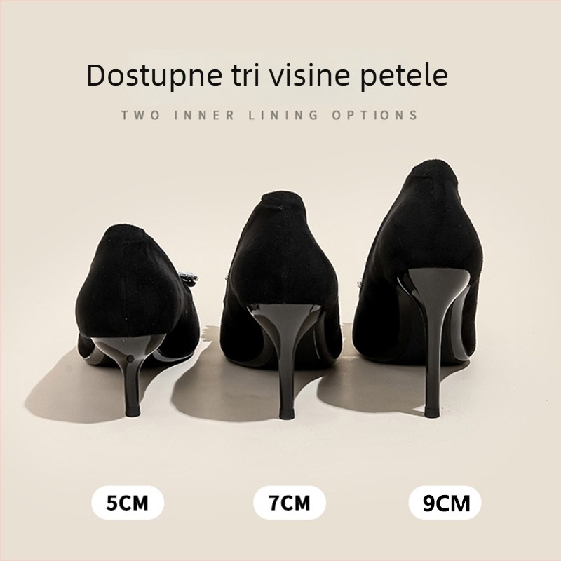 Visoke štikle s oštrim nosom, tanka peta 6–8 cm, gornji materijal: Super Migration koža, slip-on zatvaranje, pogodne za formalne prilike