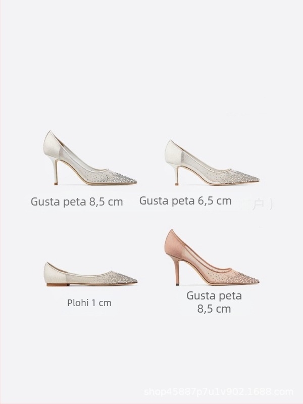 Ženske visoke potpetice s oštrim nosom, mrežasti gornji dio, tanak potpetica 6–8 cm, gumena potplata