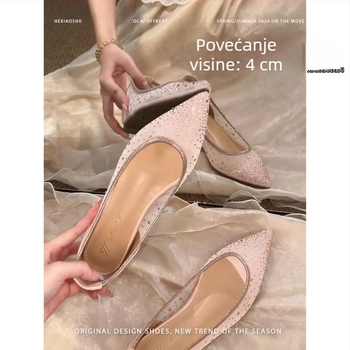 Ženske slip-on balerinke s oštrim vrhom, mrežasti gornji dio, gumeni potplat, podstava od ovčje kože