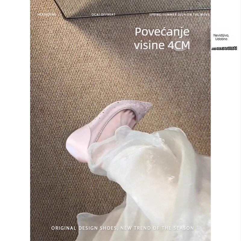Ženske slip-on balerinke s oštrim vrhom, mrežasti gornji dio, gumeni potplat, podstava od ovčje kože
