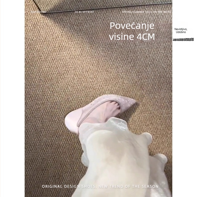 Ženske slip-on balerinke s oštrim vrhom, mrežasti gornji dio, gumeni potplat, podstava od ovčje kože