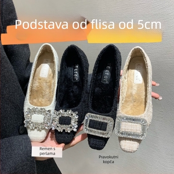Mary Jane cipele s kvadratnim nosom, gornji dio i podstava od umjetnog pliša, debeli pet, visina 3–6 cm