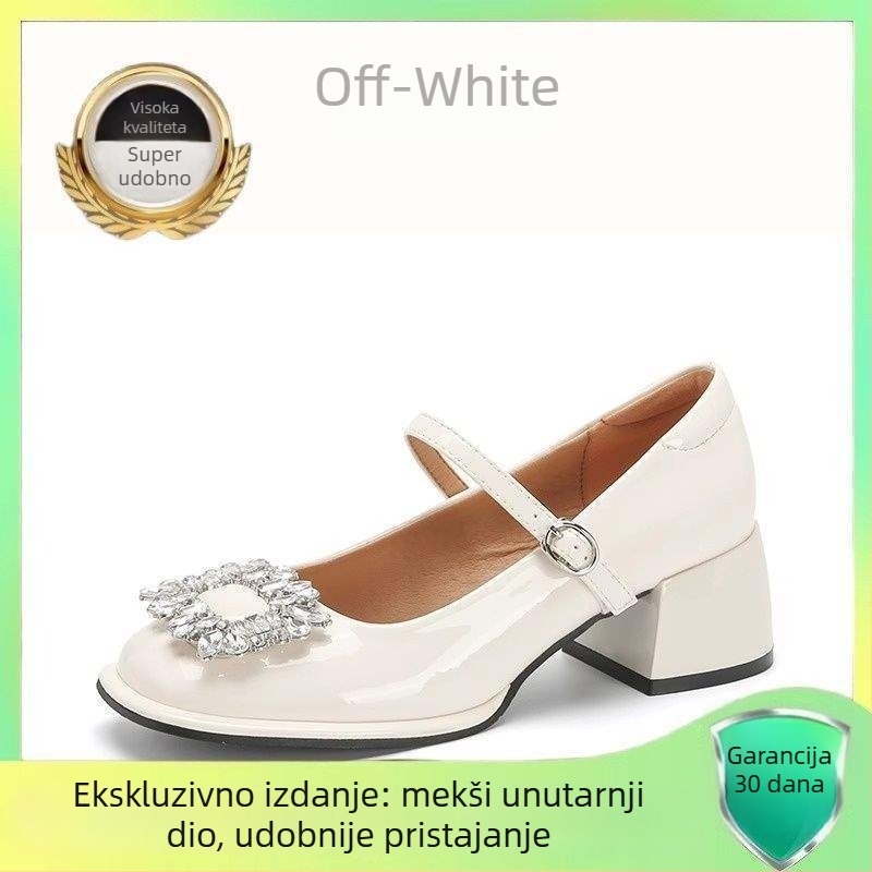Francuske retro Mary Jane kožne cipele od mikrovlaknaste kože, niski mačji potpetica, kopča na jednu traku, gumeni potplat
