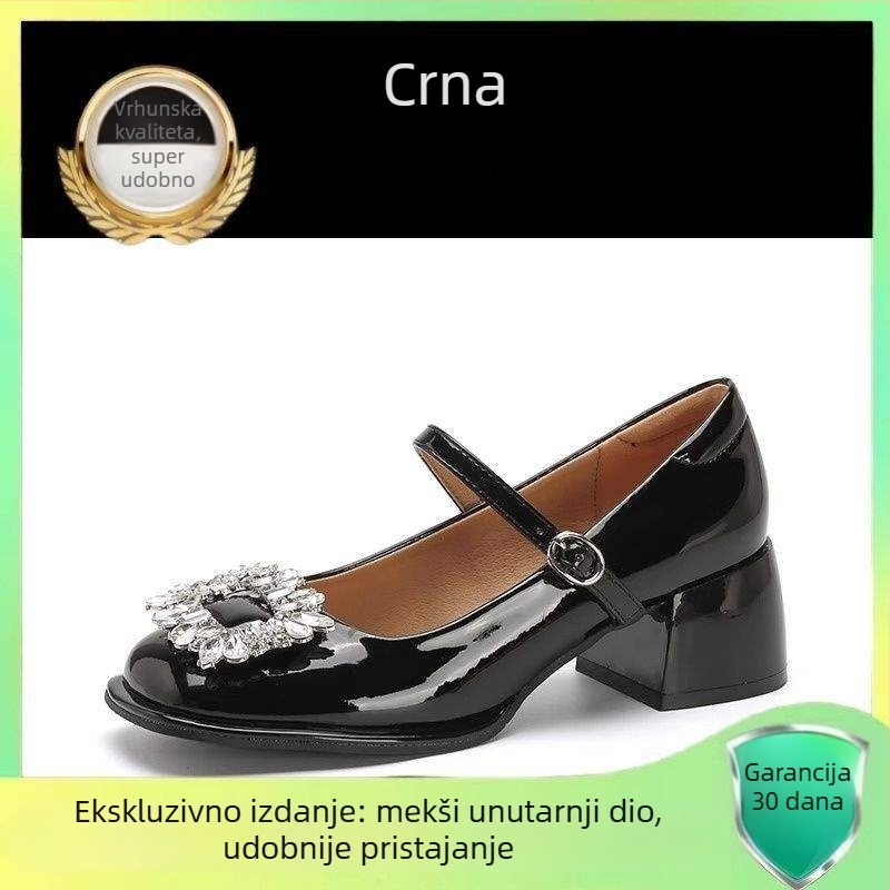 Francuske retro Mary Jane kožne cipele od mikrovlaknaste kože, niski mačji potpetica, kopča na jednu traku, gumeni potplat