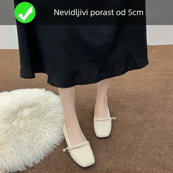 Mary Jane cipele s unutarnjim povećanjem od 6 cm, pravokutni vrh, gornji materijal mikrovlakno, korejski stil, srednja peti 3-5 cm