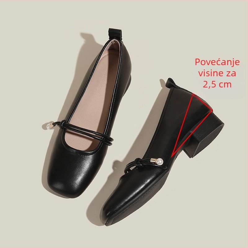 Mary Jane cipele s unutarnjim povećanjem od 6 cm, pravokutni vrh, gornji materijal mikrovlakno, korejski stil, srednja peti 3-5 cm