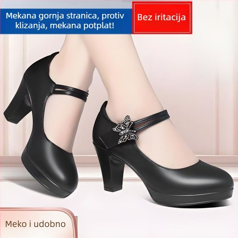 Cipele s visokim petama u stilu Cheongsam, špičati nos, gornji dio od super fiber materijala, Velcro zatvarač, PU đon, visina pete 6–8 cm