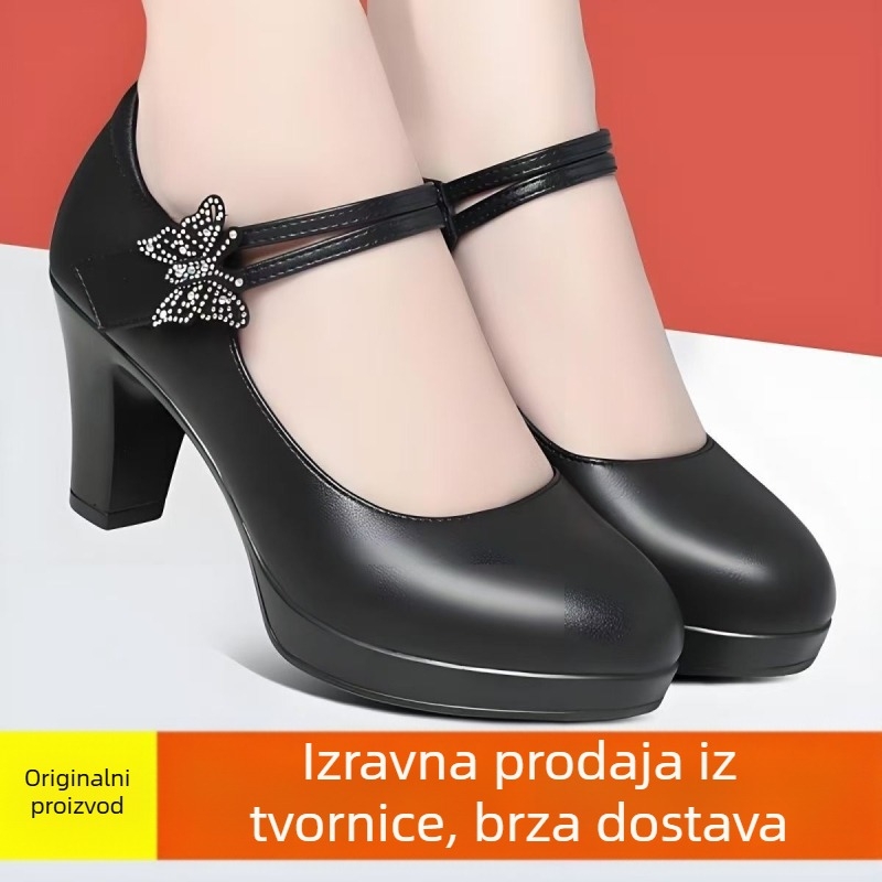 Cipele s visokim petama u stilu Cheongsam, špičati nos, gornji dio od super fiber materijala, Velcro zatvarač, PU đon, visina pete 6–8 cm