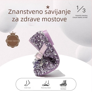 Dječje balerinke s kristalima i Velcro zatvaračem, PU gornji dio, PU podstava, EVA ulošak, gumeni potplat