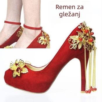 Vjenčane cipele s okruglim nosem, PU gornji dio, niski potpetice do 3 cm, vintage kineskog stila
