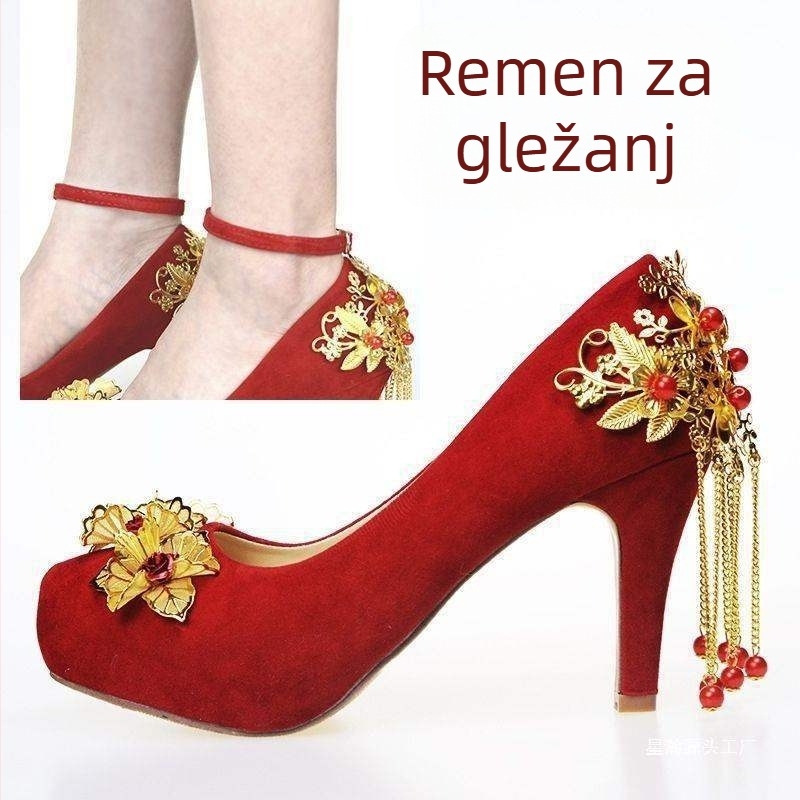 Vjenčane cipele s okruglim nosem, PU gornji dio, niski potpetice do 3 cm, vintage kineskog stila