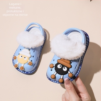 Unisex papuče s fleece podlogom, za unutarnju upotrebu, s cartoon printom, tople i protuklizne