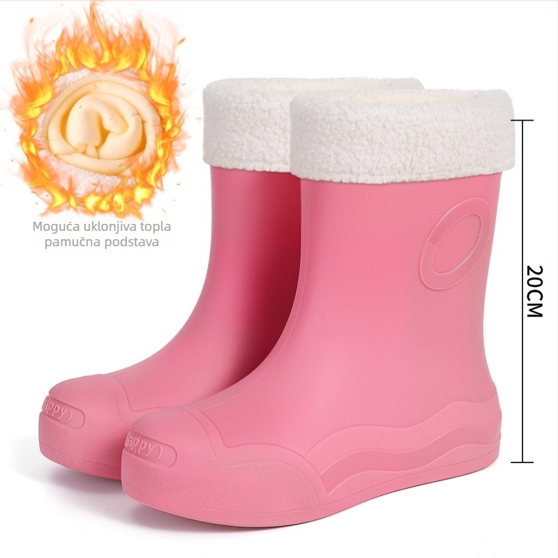 Ženske kišne čizme srednje visine, PVC gornji dio, niski pet 1–3 cm, zatvaranje manžetom, vodootporne