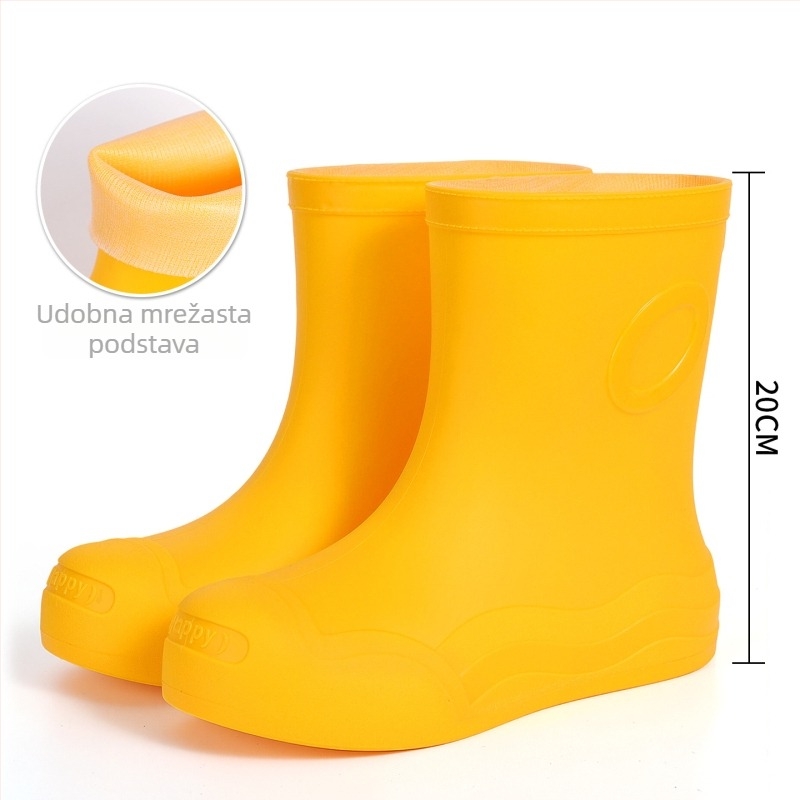 Ženske kišne čizme srednje visine, PVC gornji dio, niski pet 1–3 cm, zatvaranje manžetom, vodootporne