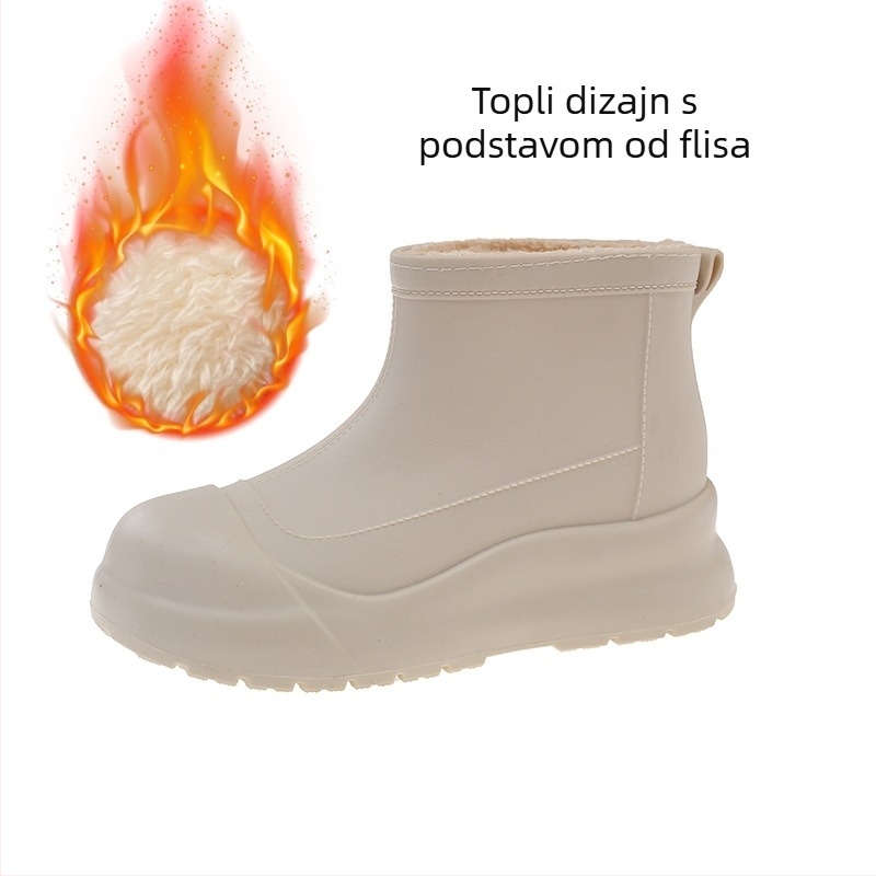 Ženske kratke čizme za kišu s debelom pamučnom podstavom, tople i otporne na klizanje.