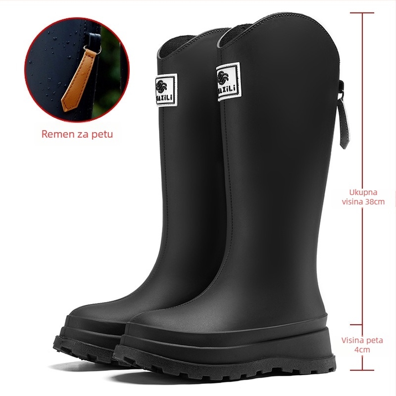 Ženske čizme za kišu, visok tubus, PVC gornji dio, sladko akademski stil, niski pet 1–3 cm