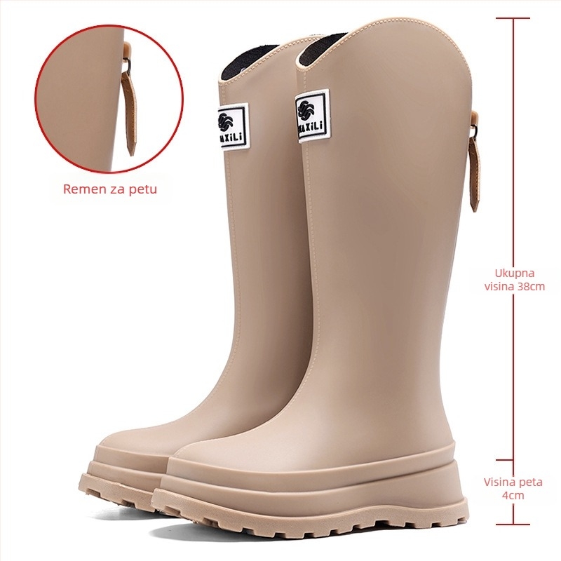 Ženske čizme za kišu, visok tubus, PVC gornji dio, sladko akademski stil, niski pet 1–3 cm
