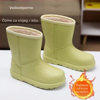 Ženske vodootporne čizme za snijeg s flecom, PVC gornji dio, protuklizna potplat, srednja visina potpetice 3–5 cm, zimska upotreba