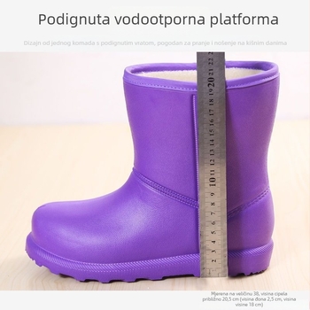 Ženske vodootporne čizme za snijeg s flecom, PVC gornji dio, protuklizna potplat, srednja visina potpetice 3–5 cm, zimska upotreba