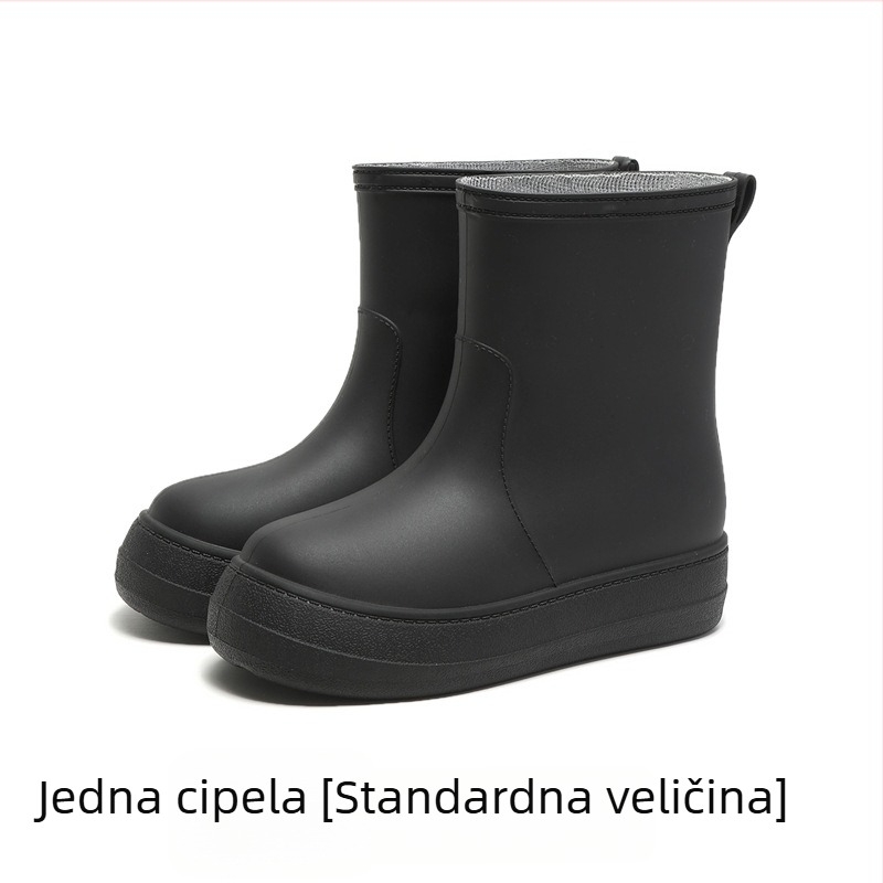 Ženske čizme za kišu srednje visine, vodootporne, protuklizne, s fleece podstavom, PVC gornji dio, niski pet 1–3 cm
