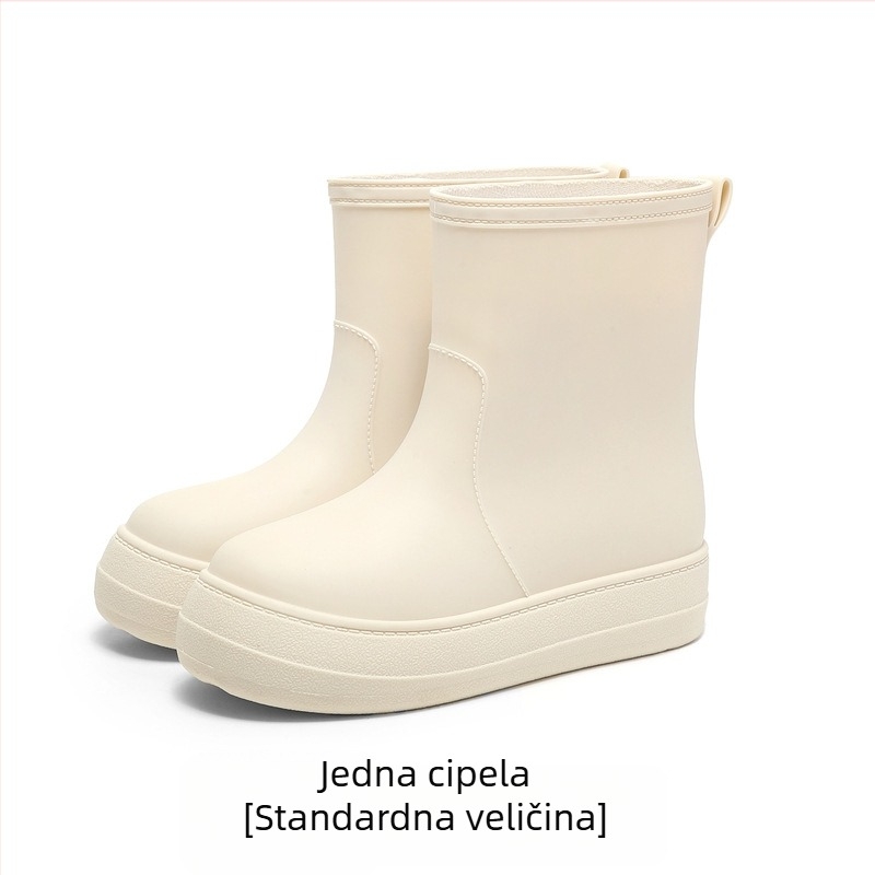 Ženske čizme za kišu srednje visine, vodootporne, protuklizne, s fleece podstavom, PVC gornji dio, niski pet 1–3 cm