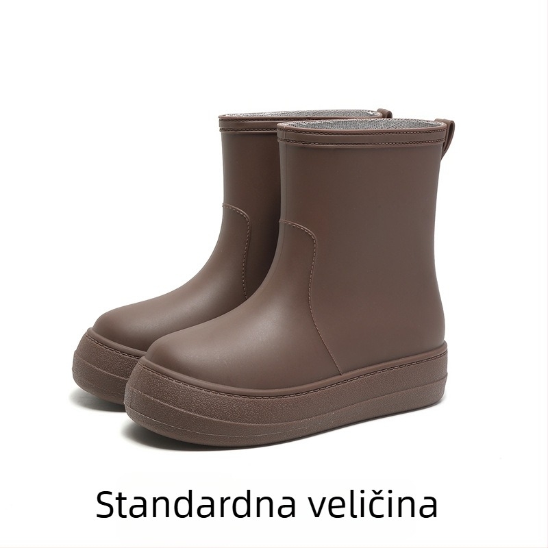 Ženske čizme za kišu srednje visine, vodootporne, protuklizne, s fleece podstavom, PVC gornji dio, niski pet 1–3 cm