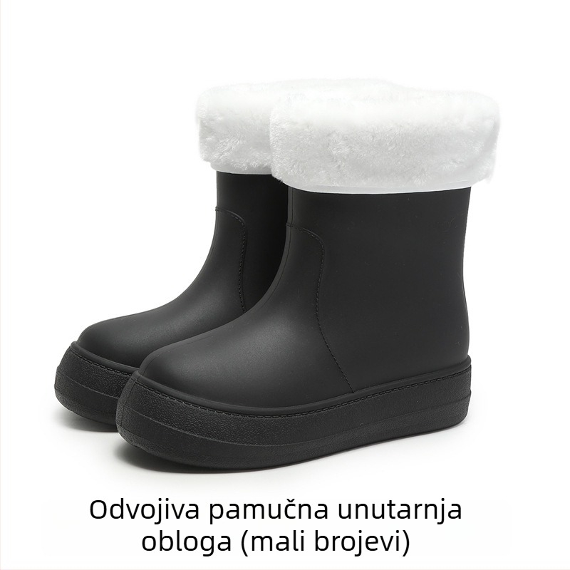 Ženske čizme za kišu srednje visine, vodootporne, protuklizne, s fleece podstavom, PVC gornji dio, niski pet 1–3 cm