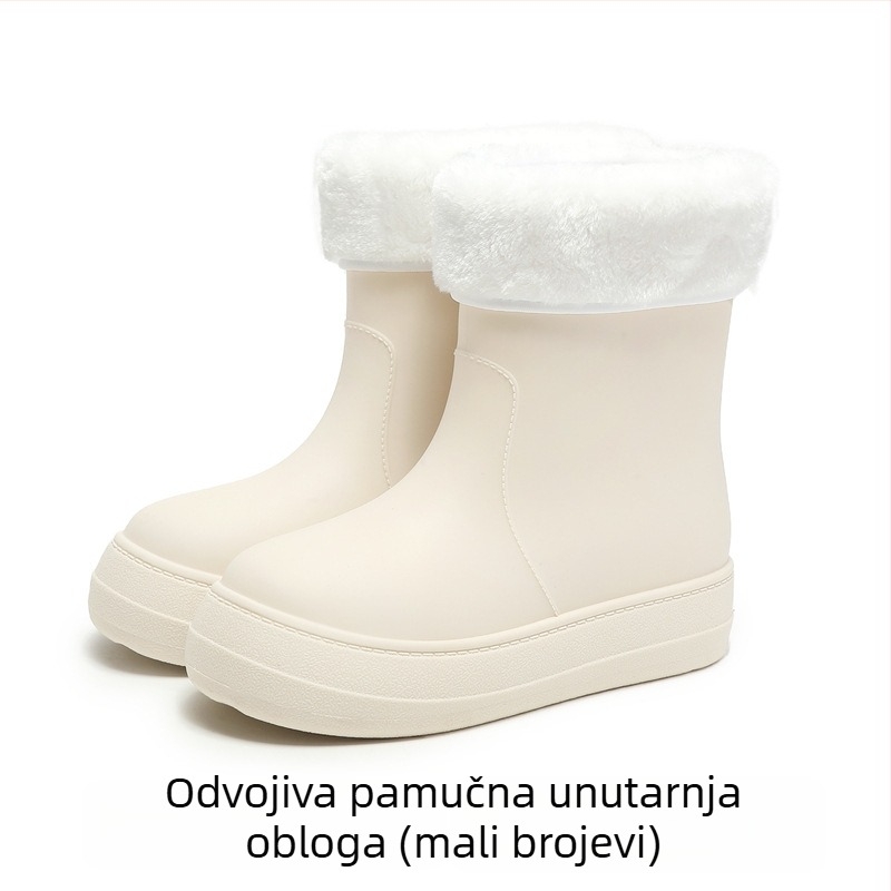 Ženske čizme za kišu srednje visine, vodootporne, protuklizne, s fleece podstavom, PVC gornji dio, niski pet 1–3 cm