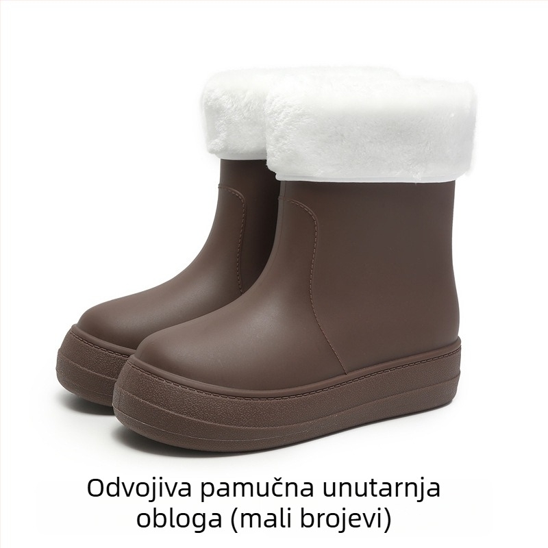 Ženske čizme za kišu srednje visine, vodootporne, protuklizne, s fleece podstavom, PVC gornji dio, niski pet 1–3 cm