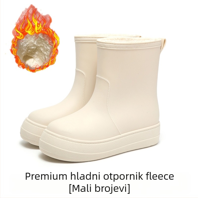 Ženske čizme za kišu srednje visine, vodootporne, protuklizne, s fleece podstavom, PVC gornji dio, niski pet 1–3 cm
