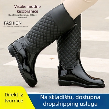 Ženske visoke čizme za kišu s kockastim uzorkom, PVC gornji dio, srednji pet 3-5 cm, pogodne za četiri sezone