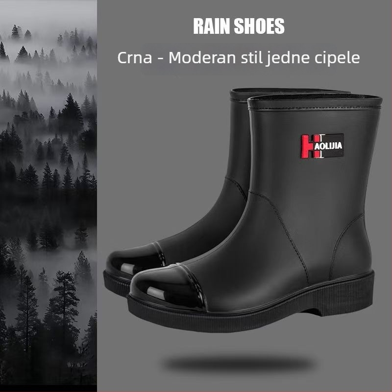 Ženske EVA kišne čizme, srednje visine, EVA gornji dio, protuklizni gumeni đon, ploska peta, jednodelna izrada, svakodnevna vanjska obuća