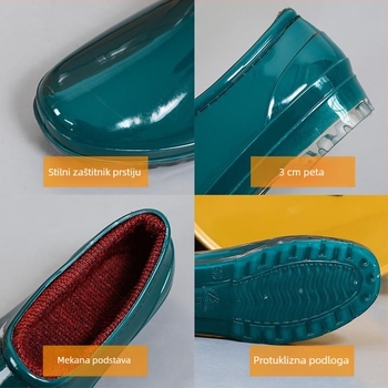 Ženske kišne čizme od PVC s PVC gornjim dijelom, niski tubus, uobičajene debljine đona