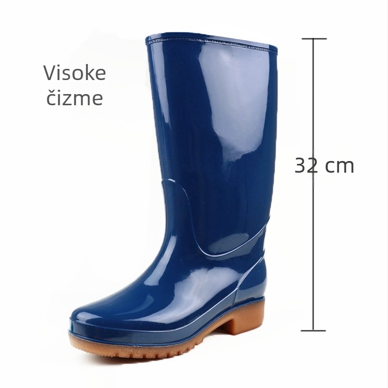 Damske PVC vodootporne čizme do sredine potkoljenice, gumena podloga, niska potpetica 1–3 cm, za sve sezone
