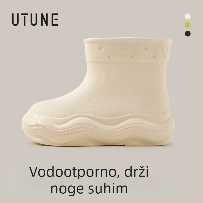 Ženske čizme za kišu, vodootporne za sve sezone, EVA gornji dio, srednje visine, protuklizni mekani đon EVA, povišenje visine 3–5 cm