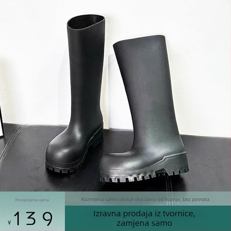 Ženske čizme za kišu s visokim vratom, EVA gornji dio, peta 6-8 cm, svakodnevni stil.