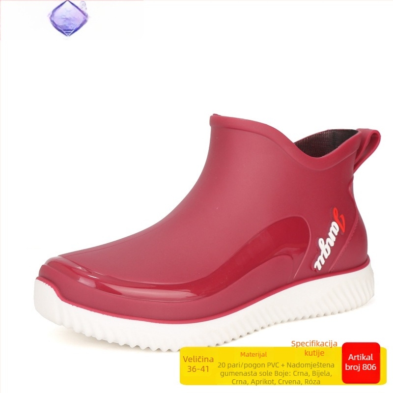 Kišne čizme, unisex, PVC gornji dio, niski dio čizme, ravni potpetica, četiri sezone, moderne formalno obuće