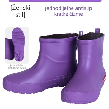 Ženske čizme za kišu - PVC gornji dio, srednja visina do potkoljenice, ravna peta, debela podloga, protuklizno – Male Heron