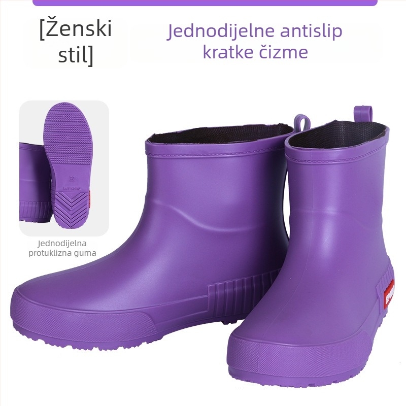 Ženske čizme za kišu - PVC gornji dio, srednja visina do potkoljenice, ravna peta, debela podloga, protuklizno – Male Heron