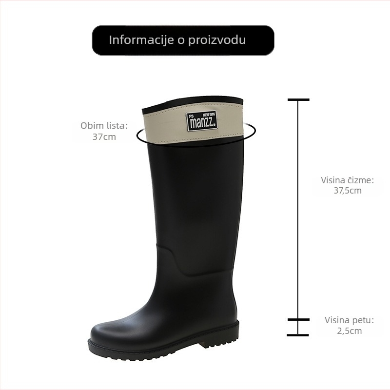 Ženske kišne čizme s visokim ševom – PVC gornji dio, vodootporne, protuklizne, niski pet 1–3 cm